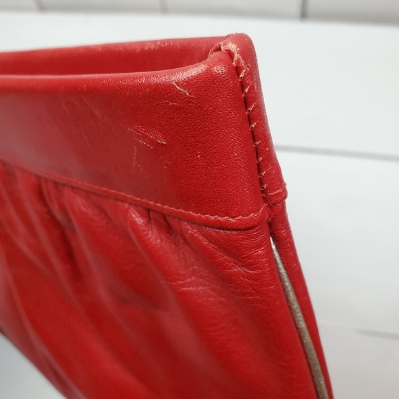 Vtg Etra Vintage 70s 80s Red Genuine Leather Medium Clutch Bag Purse - Picture 11 of 15